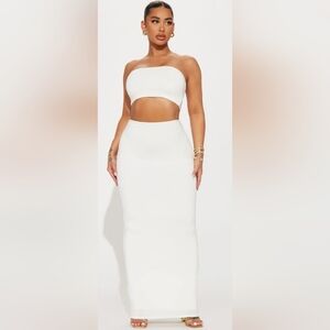 Fashion Nova Elegant White Two-Piece Maxi
